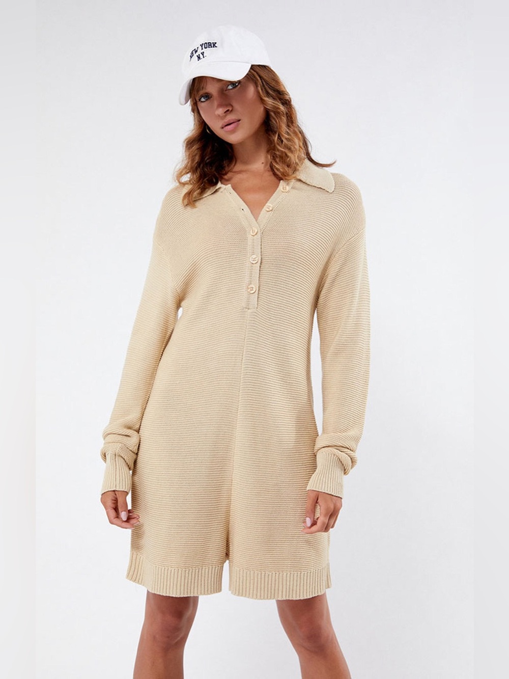 WeWoreWhat Beige Knit Polo Cardigan